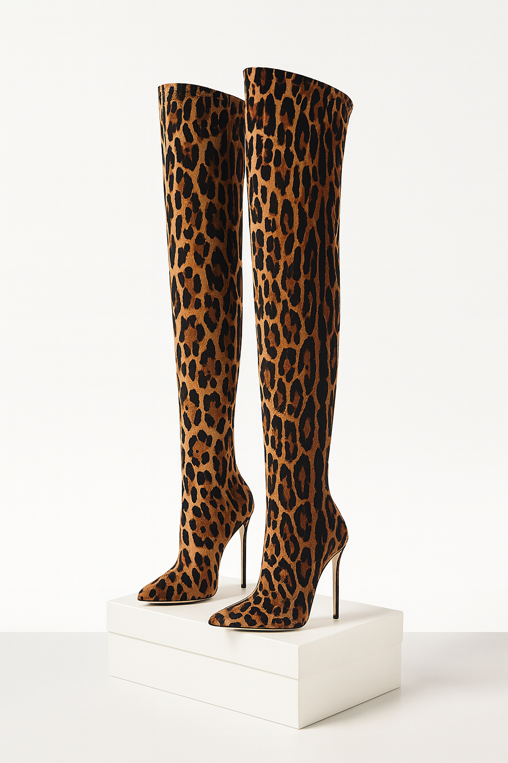 Hottie Leopard Print Pointed Toe Stiletto Over-The-Knee Boots