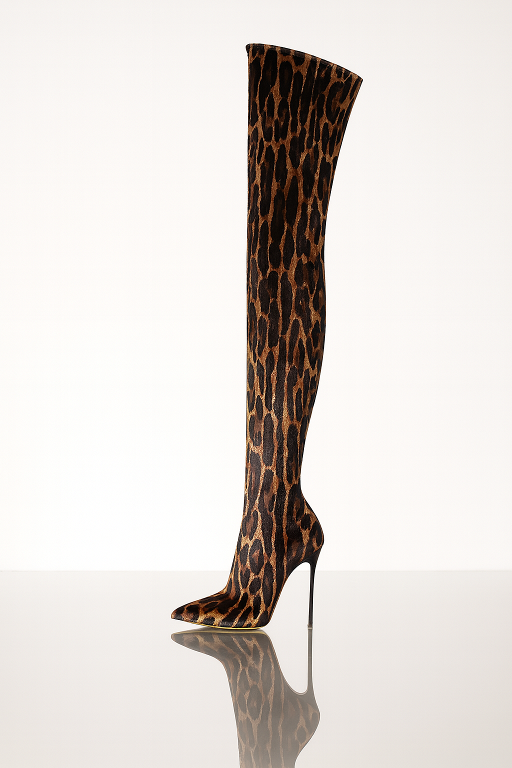 Hottie Leopard Print Pointed Toe Stiletto Over-The-Knee Boots