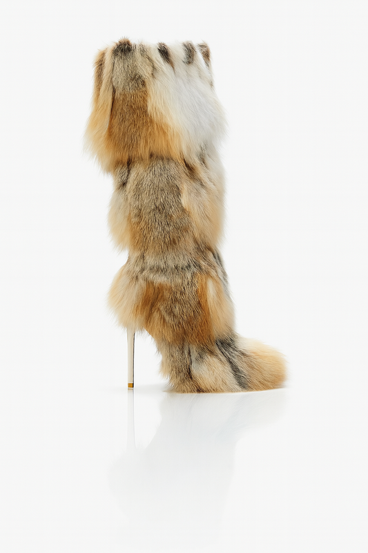Hottie Color-Block Faux Fur Stiletto Pointed Toe Mid-Calf Boots