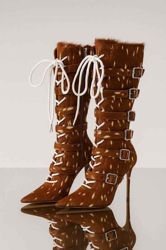 Hottie Buckled Deer Faux Fur Knee High Boots